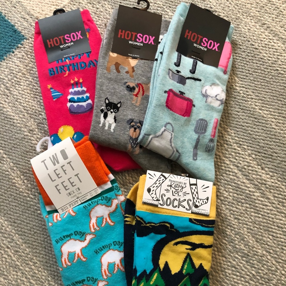 5qty Fun Print Crew Socks size 9-11